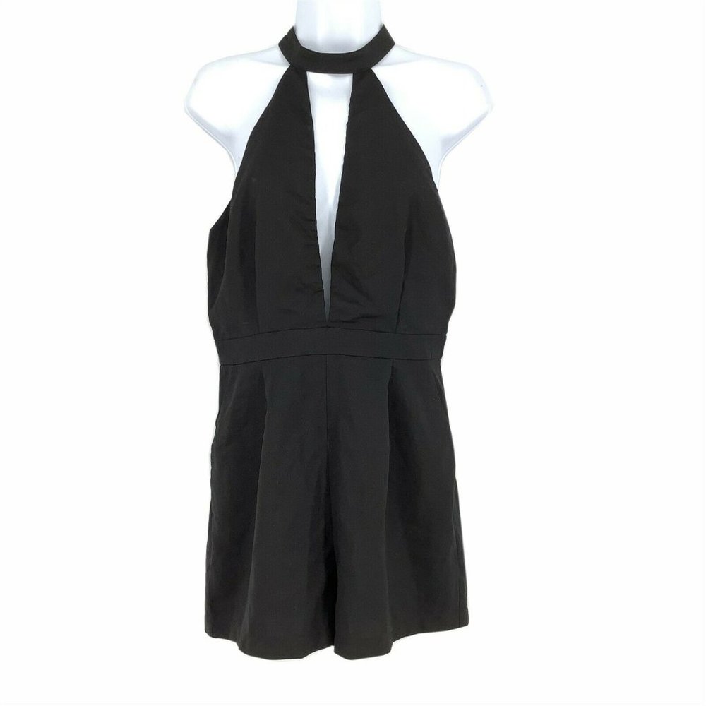 Missguided Women's Size 12 Faux Suede Choker Split Front Romper Back Zip